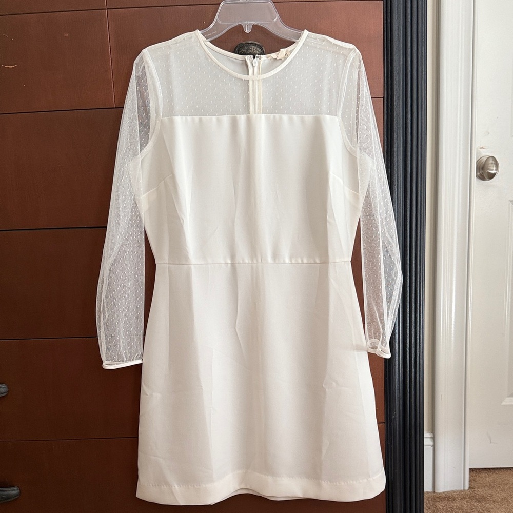 Maison Jules Cream Dress with Sheer Sleeves